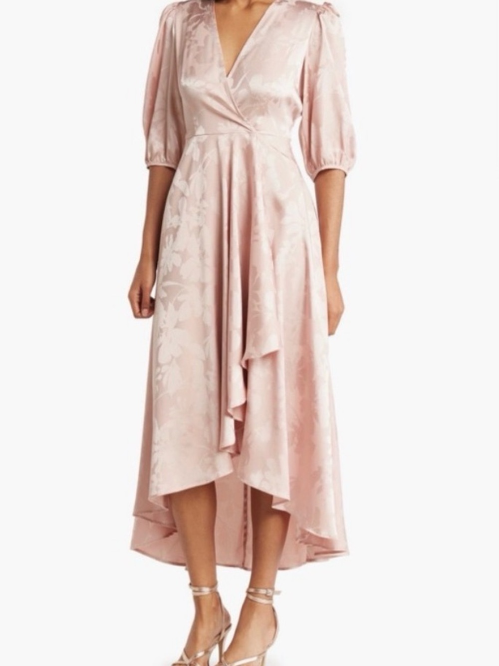 Calvin Klein Blush Pink V-Neck Jacquard Midi Dress